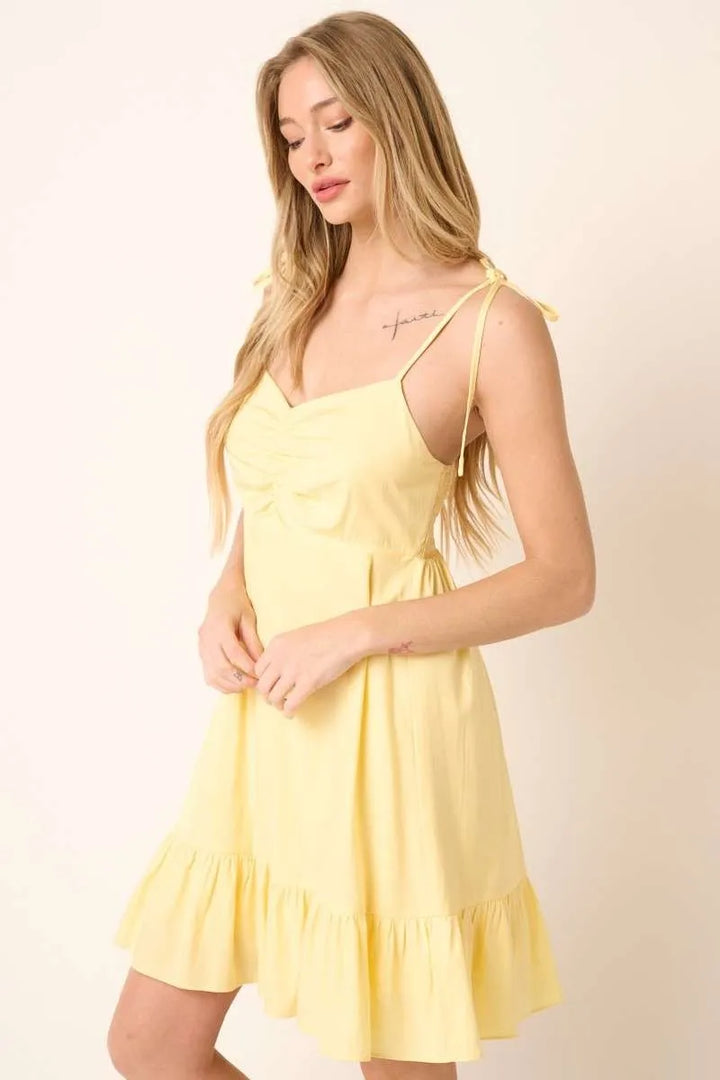 Mittoshop Ruched Detail Spaghetti Tie Mini Dress Mini Dresses