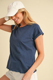 Aemi + Co Lettuce Edge Round Neck Short Sleeve T-Shirt | T-Shirts Daverri Fashions