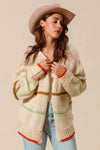 SO ME Loose Fit Multi Stripe Open Front Cardigan - DAVERRI FASHIONS