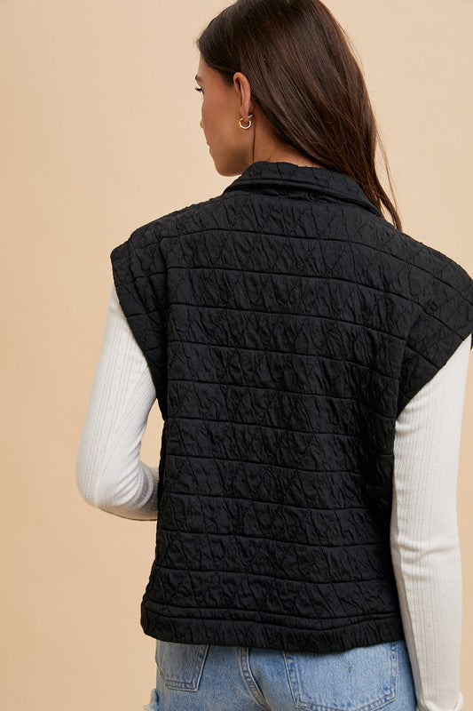 Annie Wear Texture Quilted Snap Down Vest Coat Tops