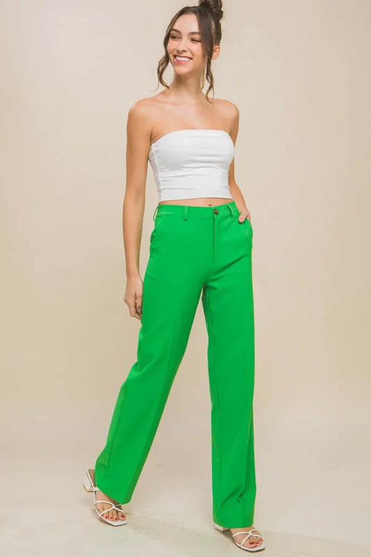 Love Tree High Waist Straight Pants - DAVERRI FASHIONS