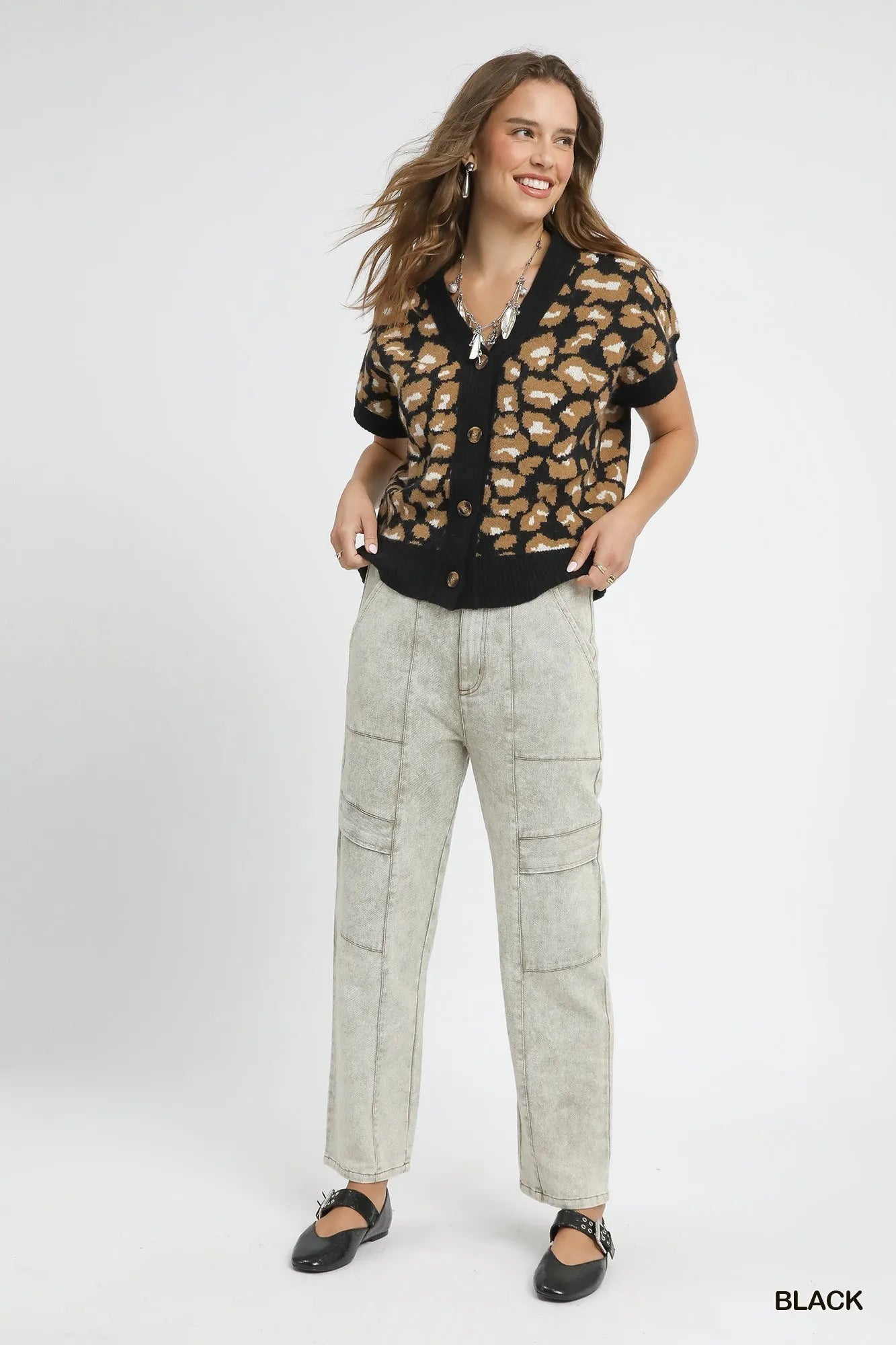 Umgee Leopard Button Down Short Sleeve Cardigan | Cardigans Daverri Fashions