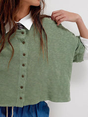 Button-Front Half Sleeve Cardigan | Cardigans Daverri Fashions