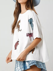 Sequin Tiger Round Neck T-Shirt | T-Shirts Daverri Fashions