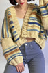 Cozy chunky knit striped cropped cardigan in cream, blue, brown