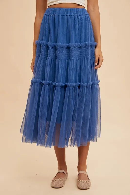 Annie Wear Tulle Tiered Midi Skirt ROYAL