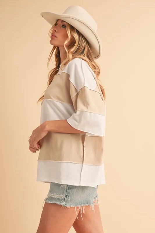 Aemi+Co Color Block Round Neck Short Sleeve T-Shirt