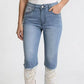 Daverri plus size lace trimmed light-wash capri jeans back view