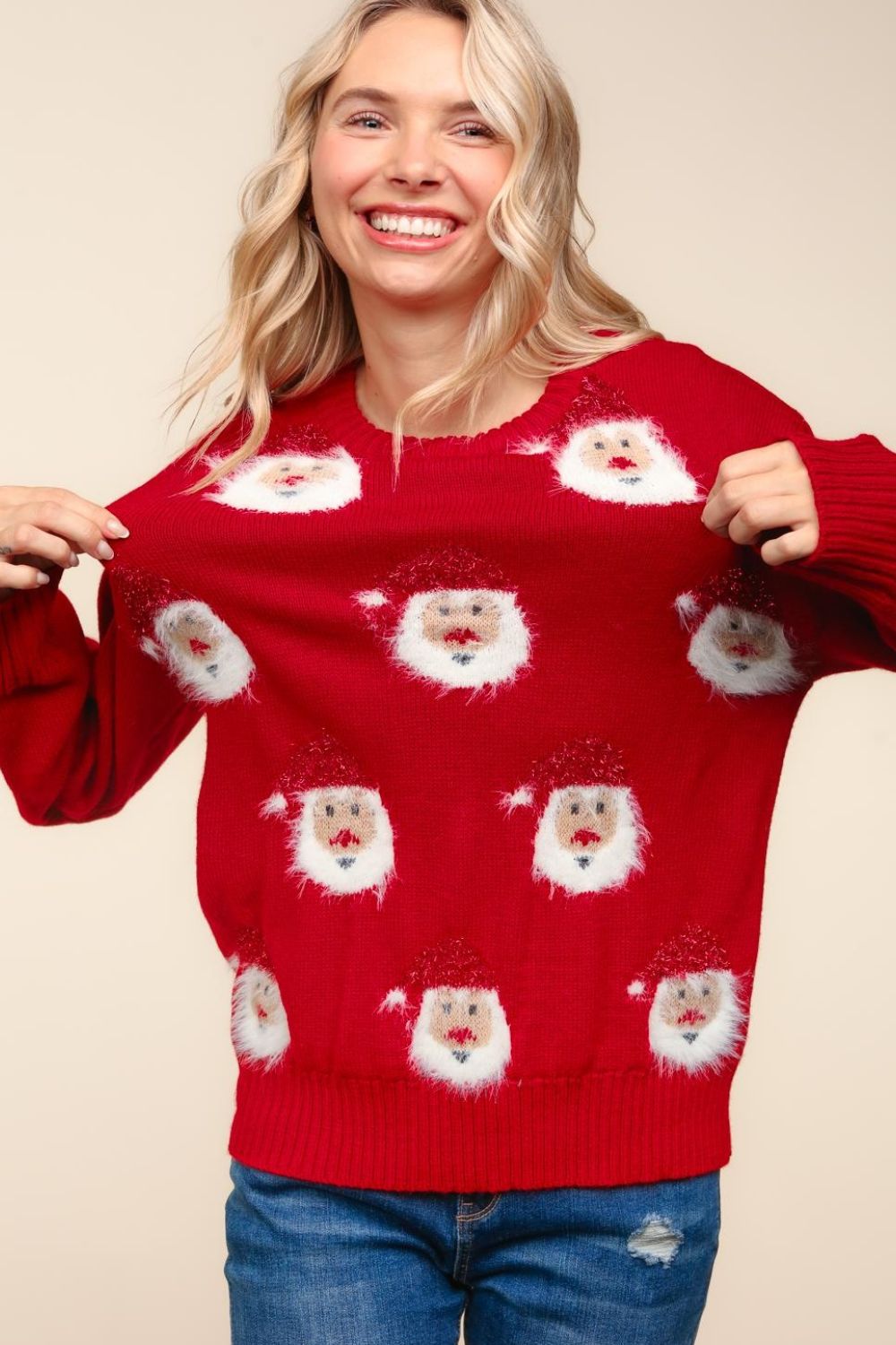 Santa Sparkle Brushed Sweater Tops