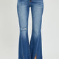 RISEN Full Size High Rise Front Slit Frayed Hem Flare Jeans - DAVERRI FASHIONS