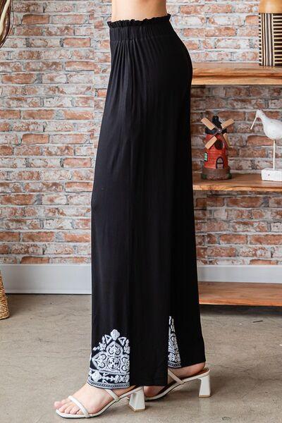 Heimish Full Size Solid Damask Casual Pants Plus Size Pants