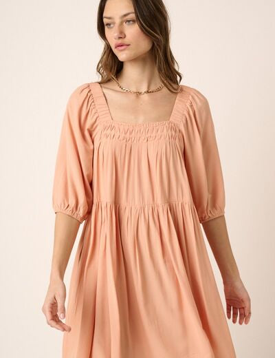 Mittoshop Pintuck Detail Tie Back Mini Dress Apricot S