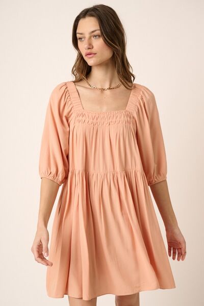 Mittoshop Pintuck Detail Tie Back Mini Dress Apricot S