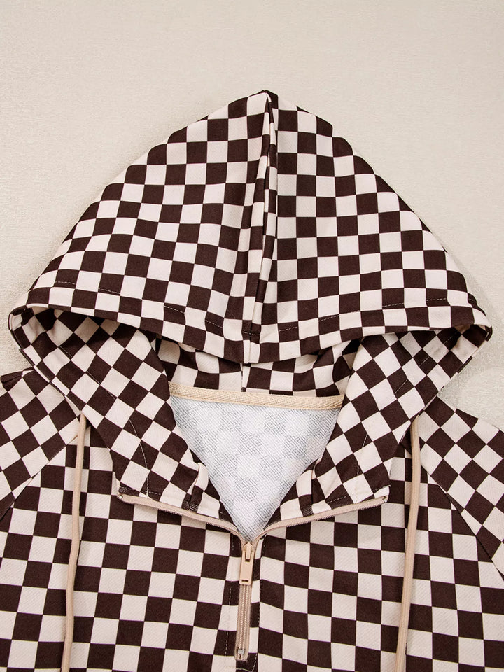 Checkered Drawstring Hoodie and Pants Set | Loungewear Sets Daverri Fashions