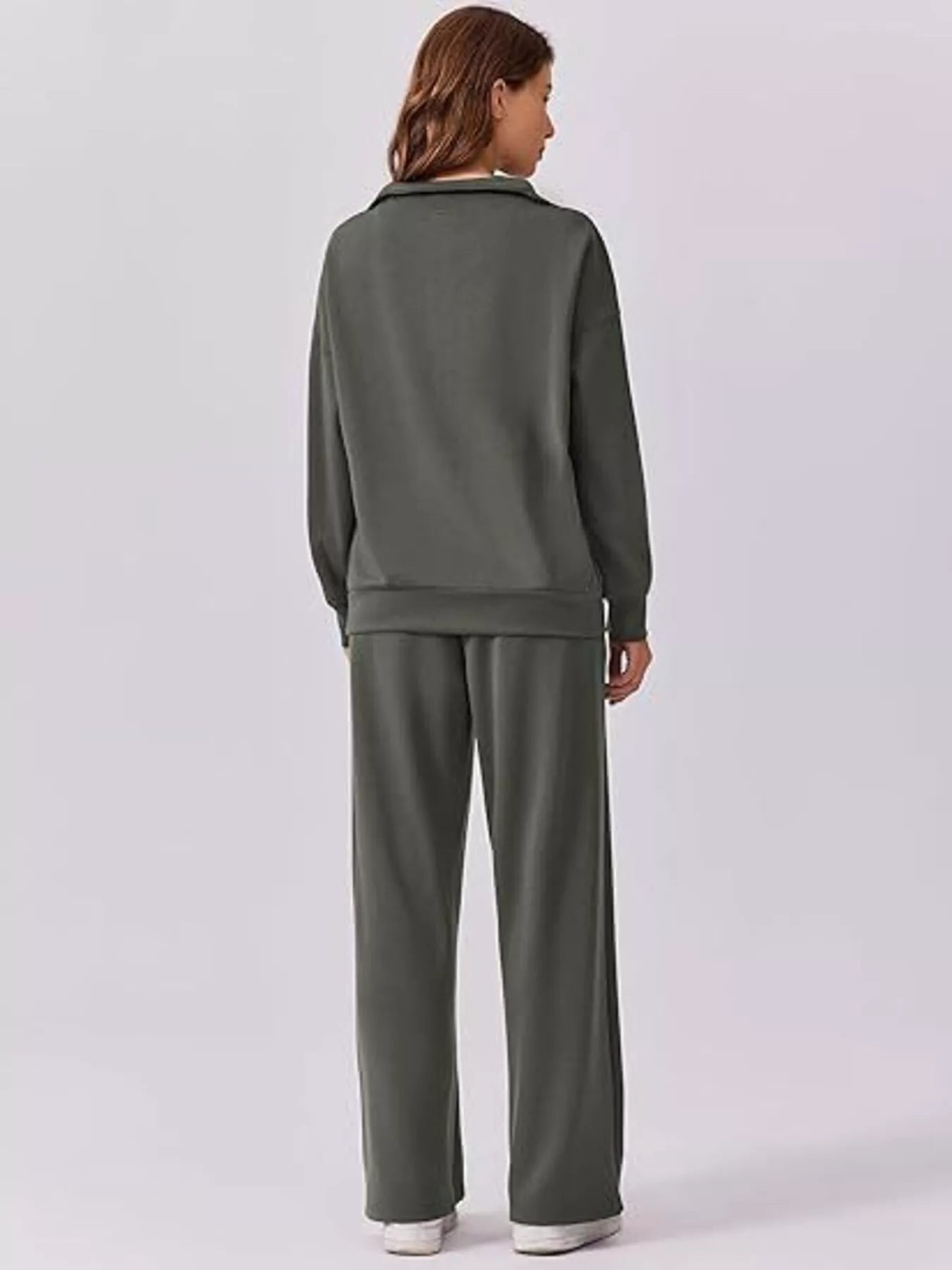 Daverri olive green oversized sweatshirt and wide-leg pants set