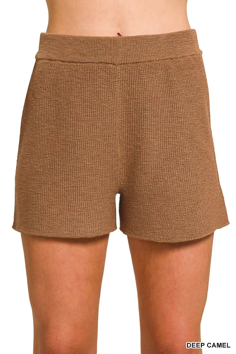 Zenana Round Neck Knit Top and Shorts Sweater Set | Daverri Fashions