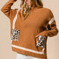 BiBi Mock Neck Sweater with Leopard Pocket Sweaters