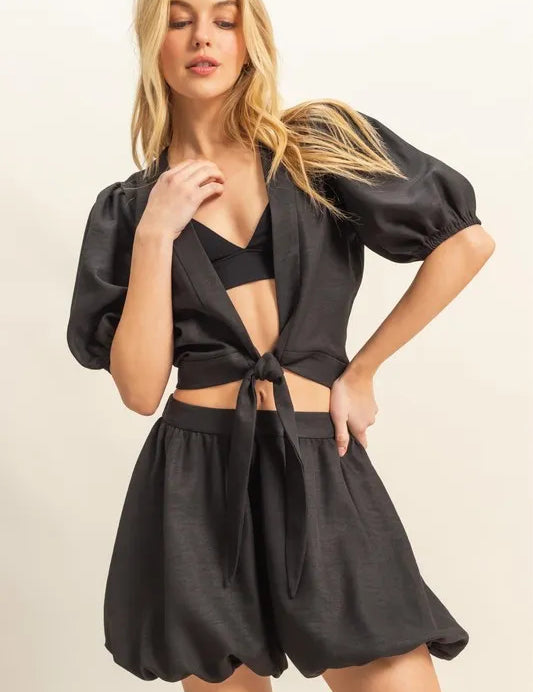 BLACK HYFVE Front Tie Top and Bubble Hem Shorts | Shorts Sets Daverri Fashions
