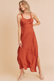 Aemi + Co Ruched Side Slit Cutout Back Maxi Cami Dress