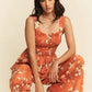 Davi & Dani Floral Ruffle Square Neck Smocking Bodice Jumpsuit Jumpsuits