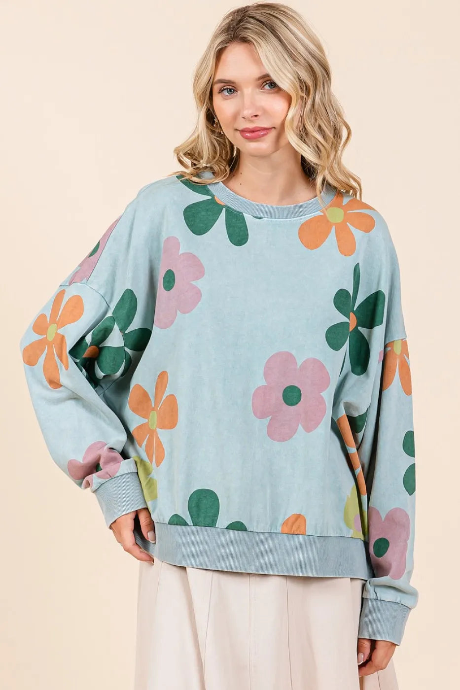 Mittoshop Mineral Wash Flower Print French Terry Sweatshirt Sweatshirts