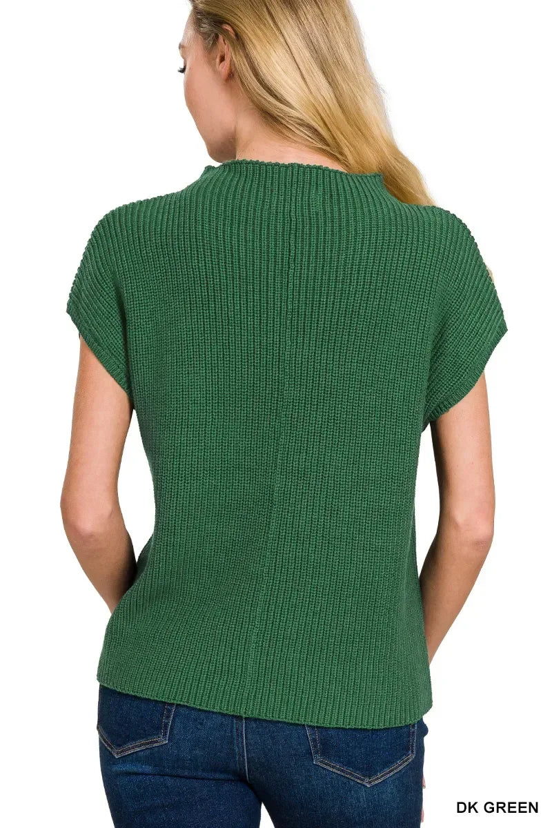 Zenana Mock Neck Short Sleeve Sweater - DAVERRI FASHIONS