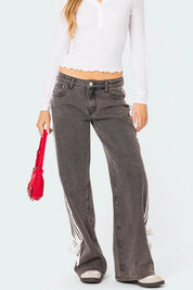 Side Striped Loose Fit Jeans | Jeans Daverri Fashions