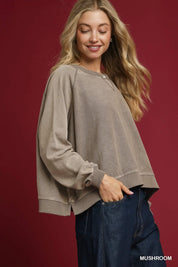 Umgee Mineral Wash French Terry Sweatshirt | Sweatshirts Daverri Fashions