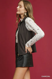Umgee Zip-Front Fitted Vest with Pockets | Vests Daverri Fashions