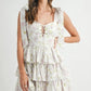 MABLE Floral Print Shoulder Tie Layered Mini Dress