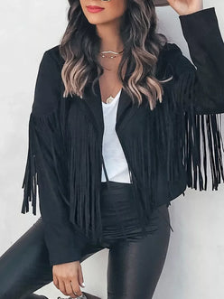 Fringe Open Front Cropped Jacket - DAVERRI FASHIONS