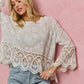 Delicate off-white SO ME floral embroidered crochet lace top with bell sleeves