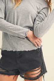 Aemi + Co Lettuce Hemline Round Neck Raglan Sleeve T-Shirt | Daverri Fashions