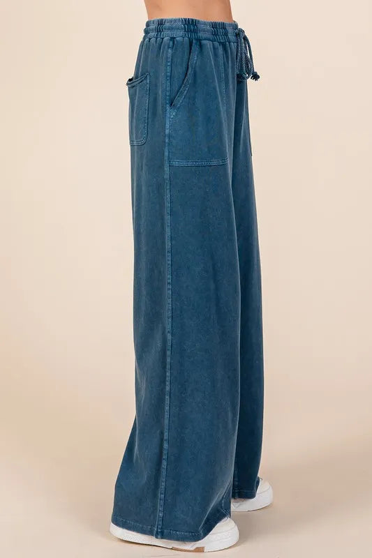 Mittoshop Mineral Wash French Terry Drawstring Wide Leg Pants | Pants Daverri Fashions