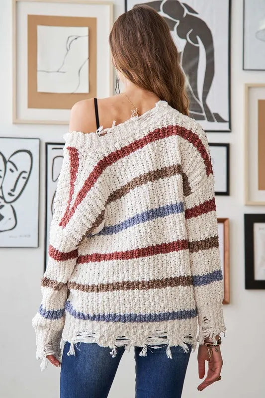 ADORA Frayed Edge Stripe Sweater Sweaters