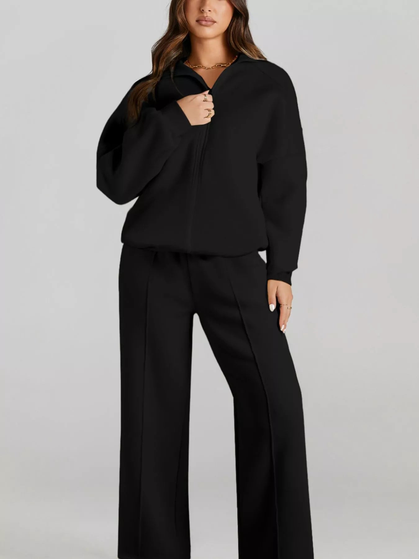 Drop Shoulder Zip Up Jacket and Drawstring Pants Active 2pcs Set | Loungewear Sets Daverri Fashions