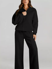 Drop Shoulder Zip Up Jacket and Drawstring Pants Active 2pcs Set | Loungewear Sets Daverri Fashions