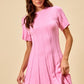 SO ME wide rib short sleeve sweater knit mini dress, pink pleated flared skirt