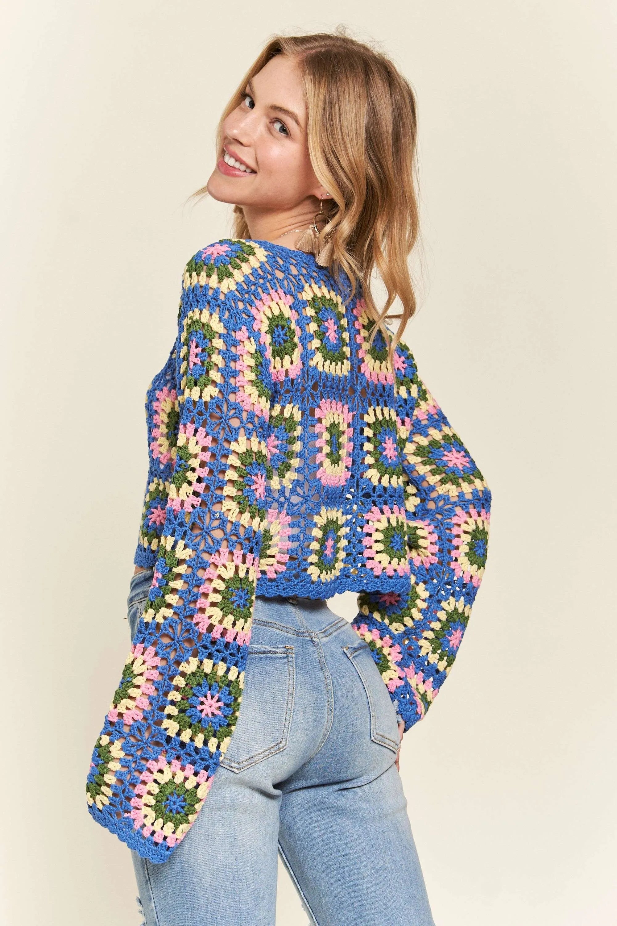 ADORA Multicolor Crochet Crop Top | Sweaters Daverri Fashions