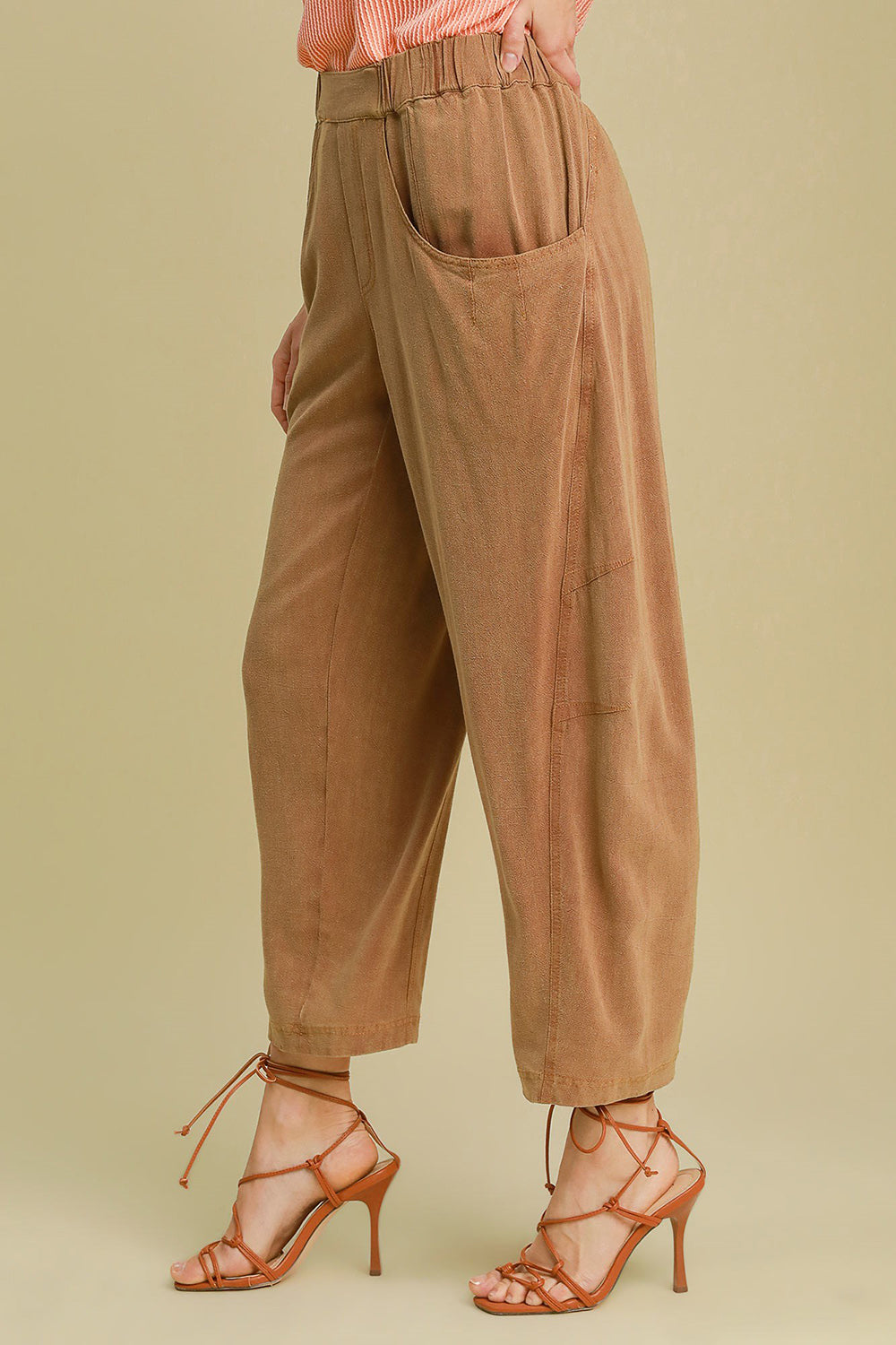 Umgee Elastic Waist Baggy Fit Pants with Pockets Pants