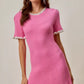 SO ME contrast ruffled sweater knit mini dress, pink ribbed with white trim