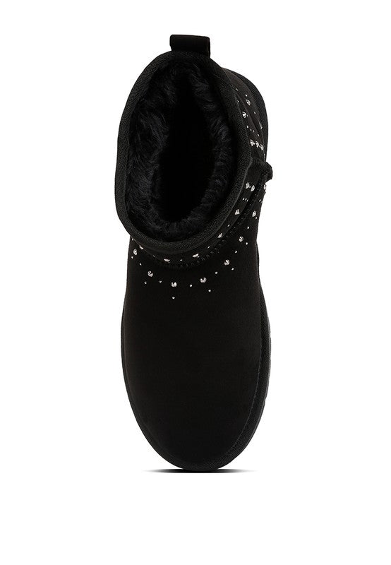 Winifred Rhinestone Embellished Fur Lined Boots | Boots Daverri Fashions