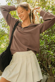 Brown Umgee Full Size Ribbed Knit Half Zipper Sweatshirt Plus Size | Sweatshirts Daverri Fashions