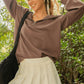 Umgee Full Size Ribbed Knit Half Zipper Sweatshirt Plus Size Brown Sweatshirts