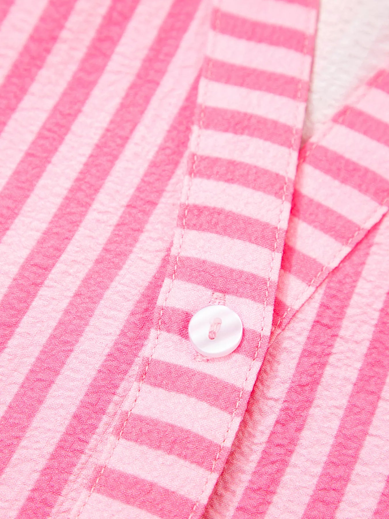 Pink white striped flare sleeve flowy mini dress with textured shirt fabric