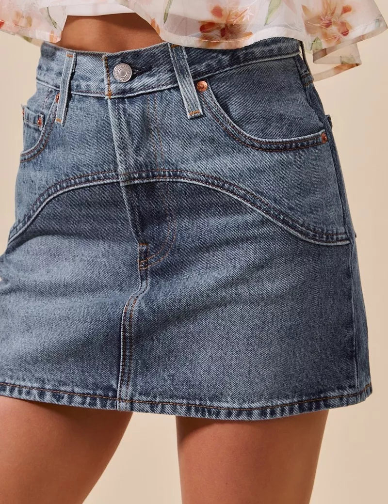 SO ME Washed Denim Mini Skirt with Pockets | Skirts Daverri Fashions