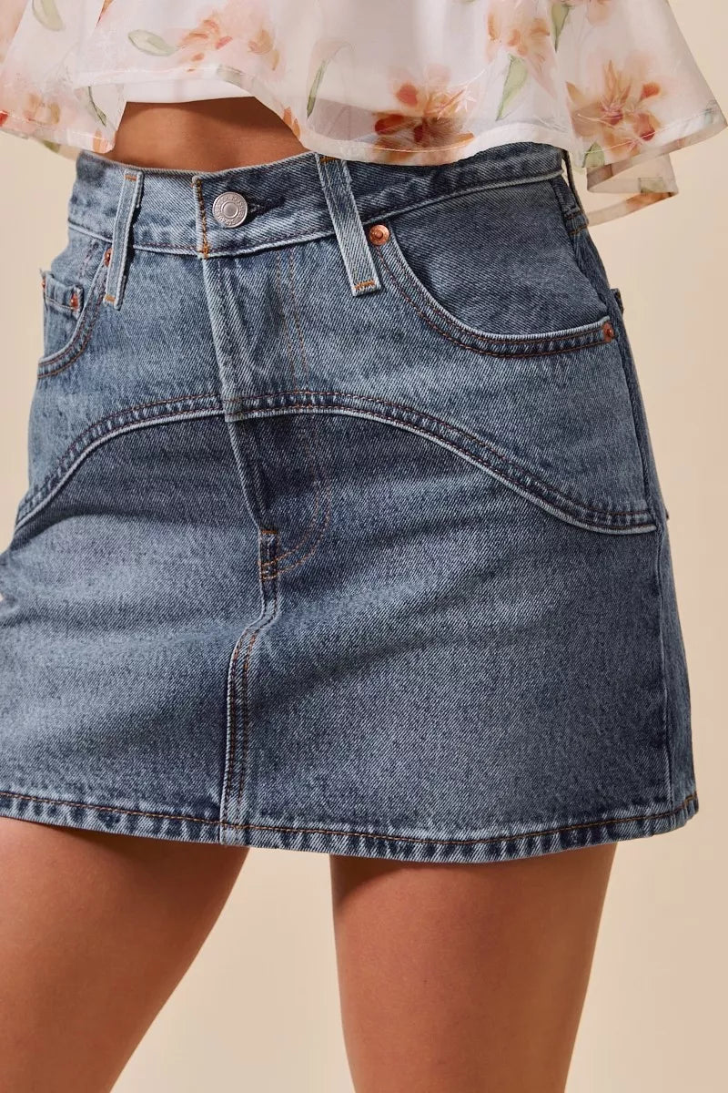 SO ME Washed Denim Mini Skirt with Pockets | Skirts Daverri Fashions