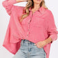 SAGE + FIG Frayed Hem Side Slit Button Down Shirt - DAVERRI FASHIONS
