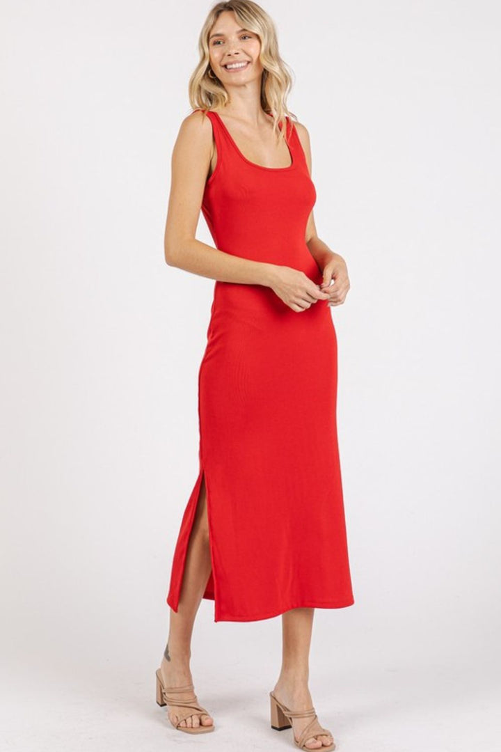 Mittoshop Side Slit Wide Strap Midi Tank Dress