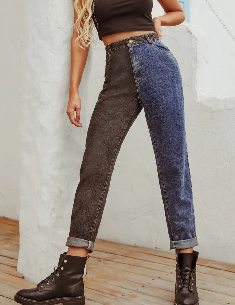 Two Tone Straight Leg Jeans | Jeans Daverri Fashions